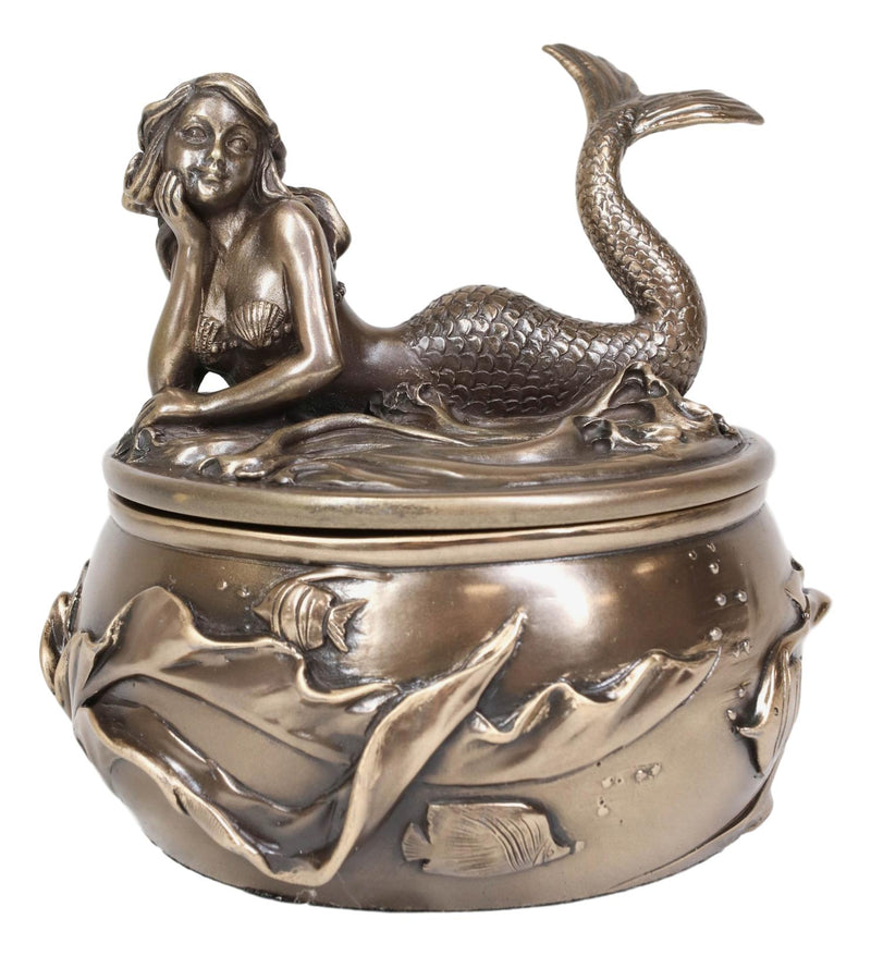 Ebros Fantasy Mermaid Resting With Under The Sea Fishes Decorative Jewelry Box