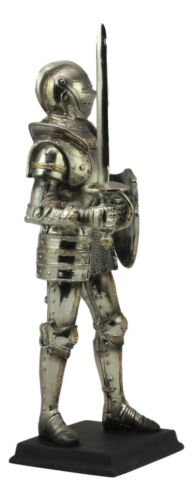 Electroplated Medieval Knight Suit of Armor Swordsman Statue With Base 16"Tall