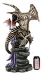 Large 25"H Goth Vampire Fairy In Night Gown With Chained Skeleton Dragon Statue
