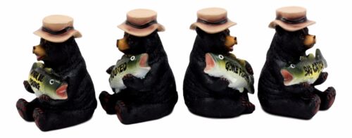 Catch Of The Day Fishing Bears With Bass Fish Figurine Set 4"H Hunting Bears