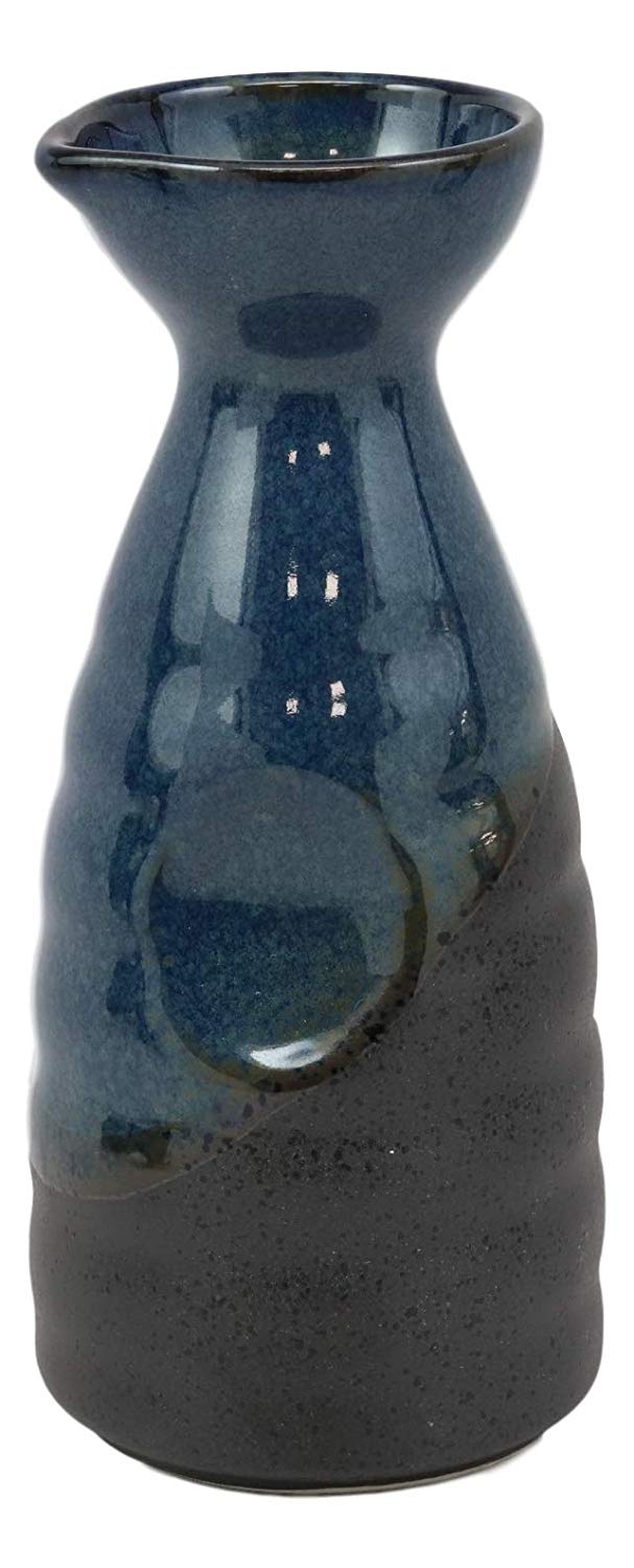 Glazed Ceramic Blue And Black Japanese Wine Sake Tokkuri Flask Pack of 6 Flasks