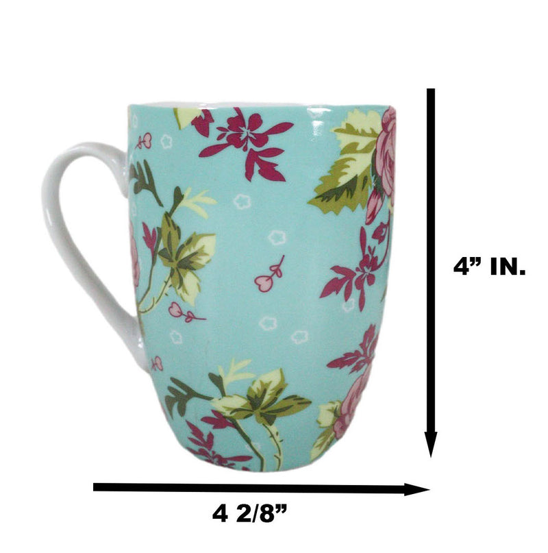 Ebros Victorian Floral Blossoms Porcelain 8oz Mug 4"Tall Coffee Tea Cup Set of 4 - Ebros Gift