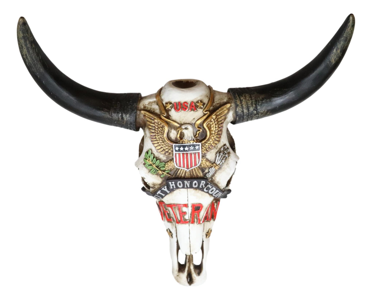 Western Veteran USA Great Seal Eagle Emblem Patriotic Cow Skull Wall Decor