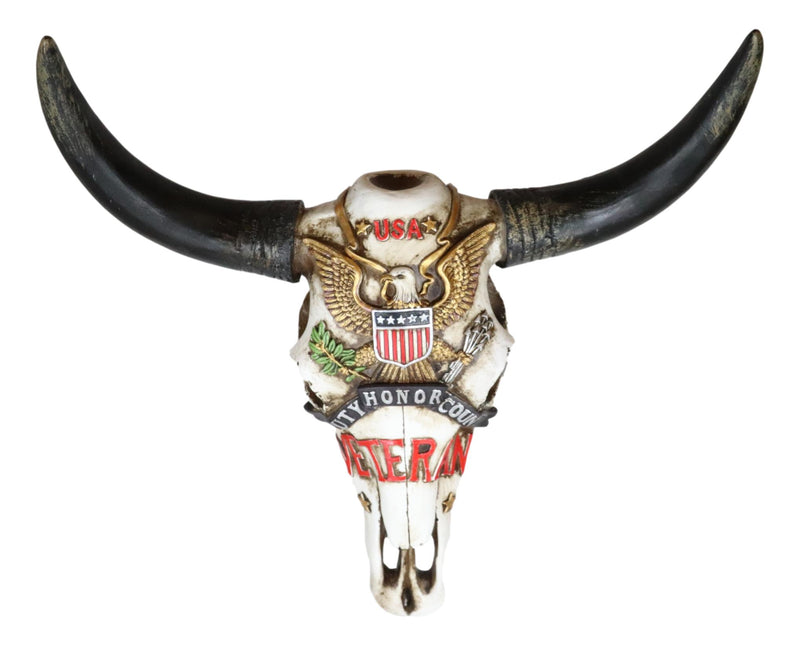 Western Veteran USA Great Seal Eagle Emblem Patriotic Cow Skull Wall Decor