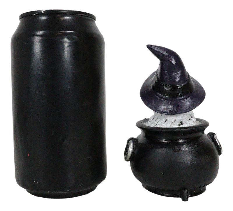 White Snowy Owl With Witch Hat In Black Triple Moon Pentagram Cauldron Figurine