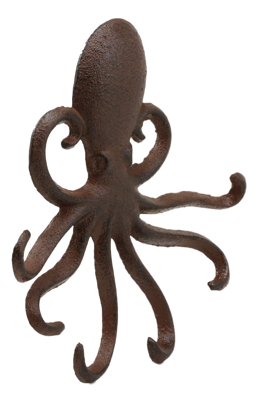 6.5"H Cast Iron Nautical Sea Octopus Wall Hook Cthulhu Kraken In Rustic Bronze - Ebros Gift