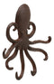 6.5"H Cast Iron Nautical Sea Octopus Wall Hook Cthulhu Kraken In Rustic Bronze