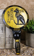 Ancient Egyptian Hieroglyphs Golden Goddess Bastet Cat Hand Mirror Figurine