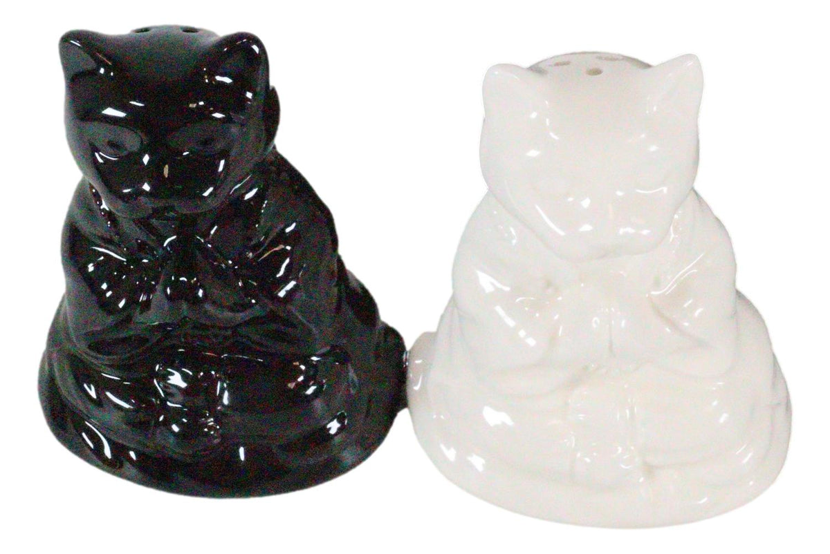Yin Yang Zen Monk Buddha Cats Monks Meditating Ceramic Salt And Pepper Shakers