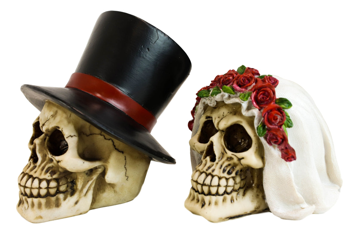 Calaveras De Boda Love Never Dies Wedding Bride and Groom Skulls Figurine Set