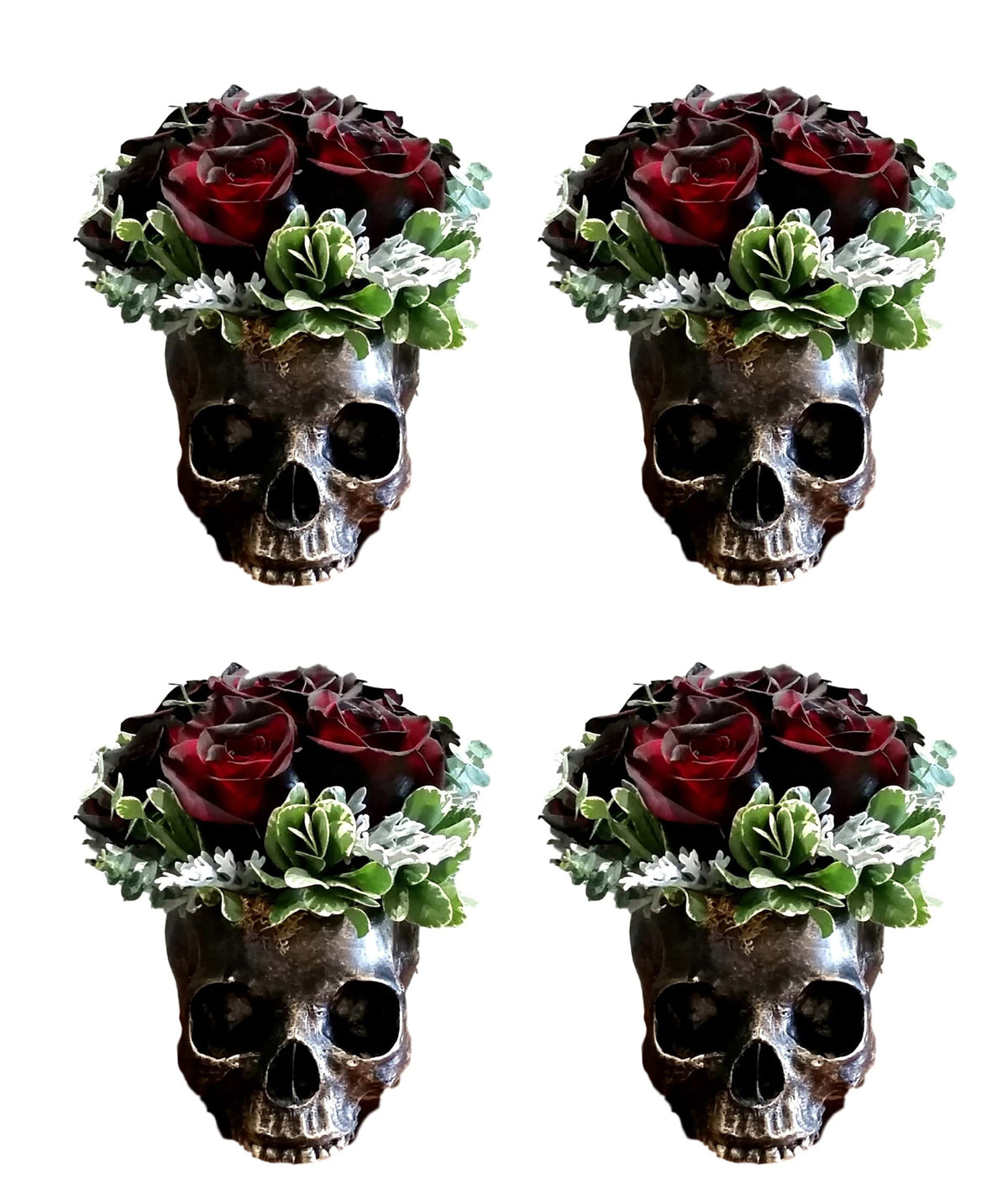 Pack Of 4 Day Of The Dead Skull Planters Bowls 7"L Bronze Finish Decor Accent - Ebros Gift