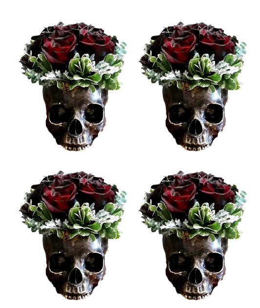 Pack Of 4 Day Of The Dead Skull Planters Bowls 7"L Bronze Finish Decor Accent - Ebros Gift