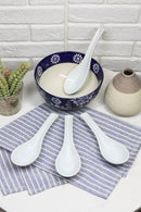 Ebros Made In Japan Ceramic Glossy Speckled White Spoons W/ Ladle Hook Set Of 6