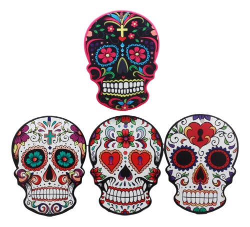 Ebros Day Of The Dead Calavera Colorful Sugar Skulls Trivet Set of Four 8"Tall Ceramic Tiles With Cork Backing Dias De Muertos Cork Trivets