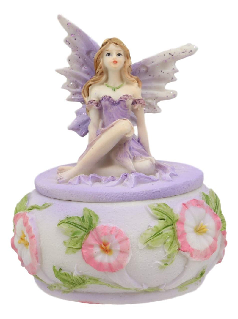 Ebros Gift Purple Lavender Fairy Small Round Trinket Jewelry Box Figurine 3.25" High