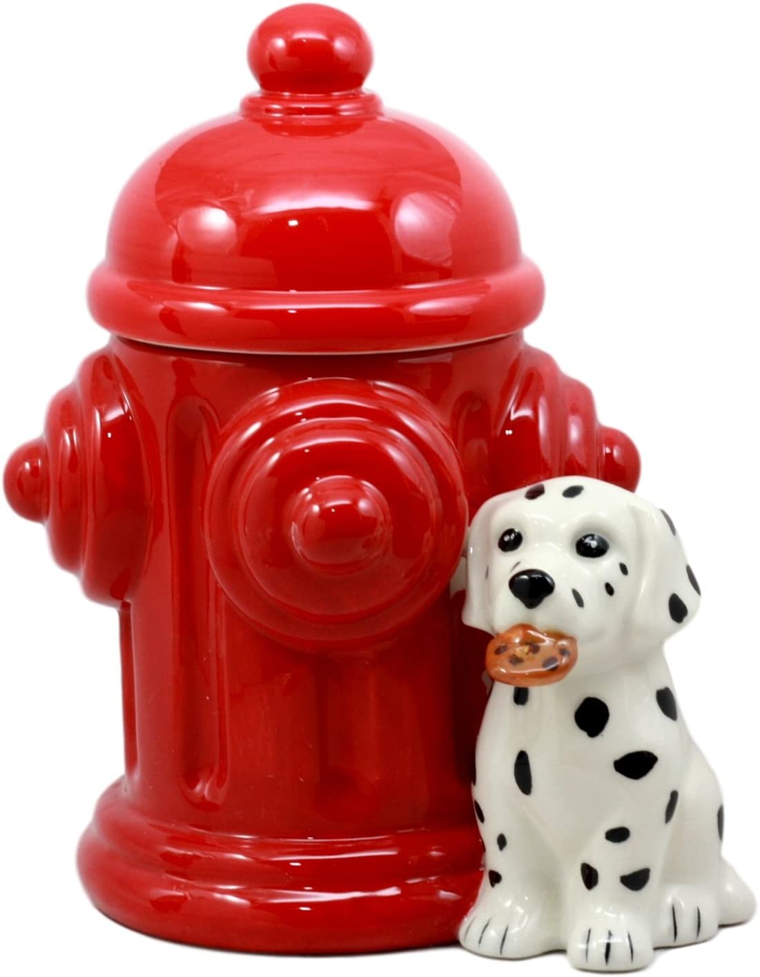 Ebros Ceramic Firehouse Dalmatian Puppy With Fire Hydrant Cookie Jar Kitchen