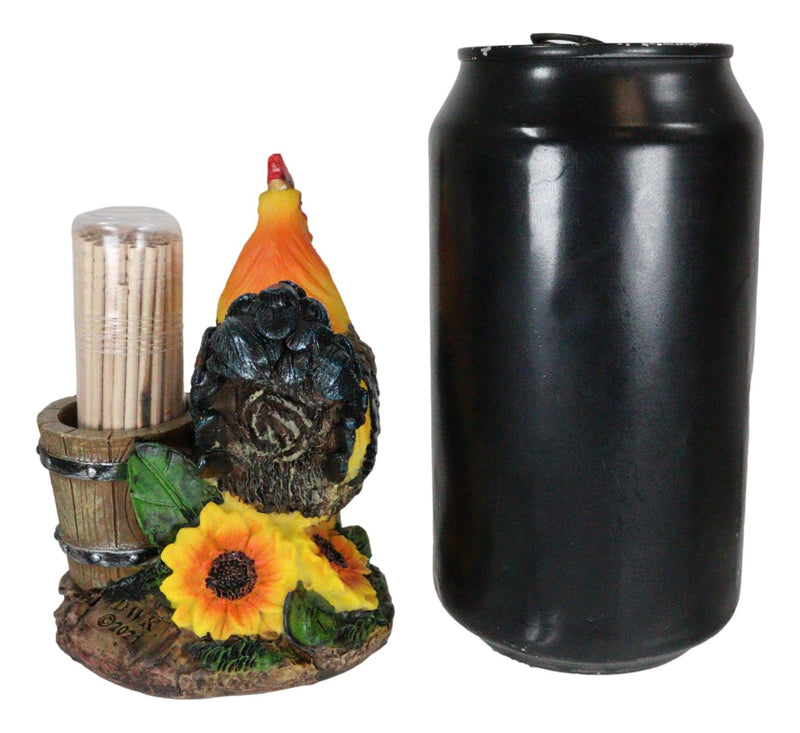 Country Farm Rooster With Wooden Pail Toothpick Holder Statue With Toothpicks