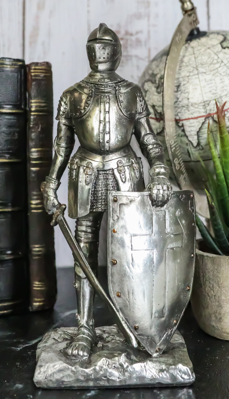 Ebros Holy Roman Empire Crusader Knight with Sword and Shield On Guard Statue 7" Tall