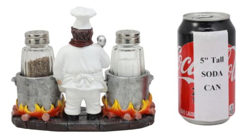Ebros French Chef with Flaming Double Cauldron Pots Salt & Pepper Shakers Holder