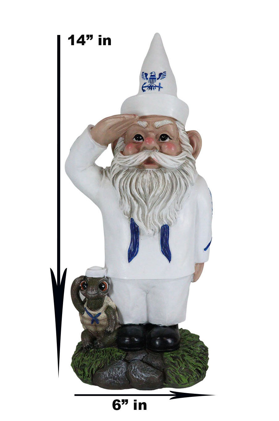USA Patriotic White Uniformed Sailor Navy Gnome With Tortoise In Salute Statue