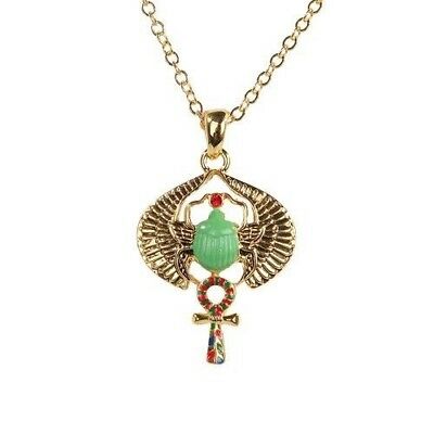 Ebros Egyptian Scarab Golden Pewter Necklace Jewelry- Mystica Collection - Ebros Gift