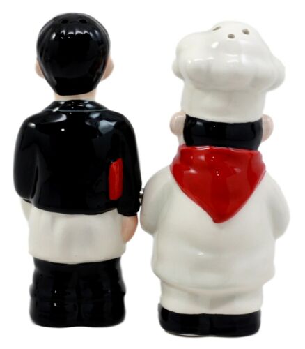 Food Service Head Chef & Waiter Salt & Pepper Shakers Ceramic Magnetic Figurines