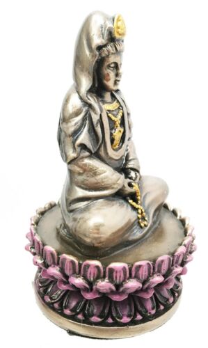 Bodhisattva GuanYin Goddess Meditating On Lotus Throne Small Figurine Kuan Yin