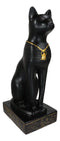 Egyptian Feline Goddess Sitting Cat Bastet With Golden Scarab Necklace Figurine