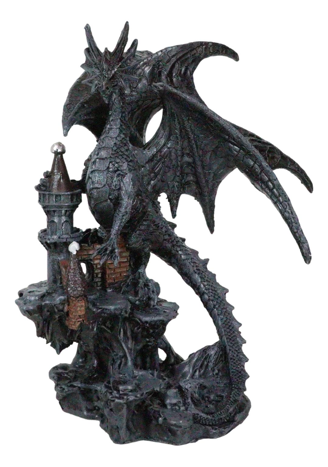 Gargantuan Stone Dragon Guarding Medieval Castle On Mountain Steppes Figurine - Ebros Gift