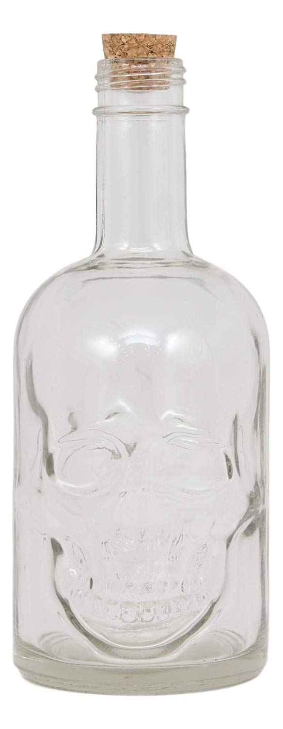 Ebros 30oz Skeleton Skull Liquor Glass Decanter Bottle With 2 Skulls Acrylic Shooters