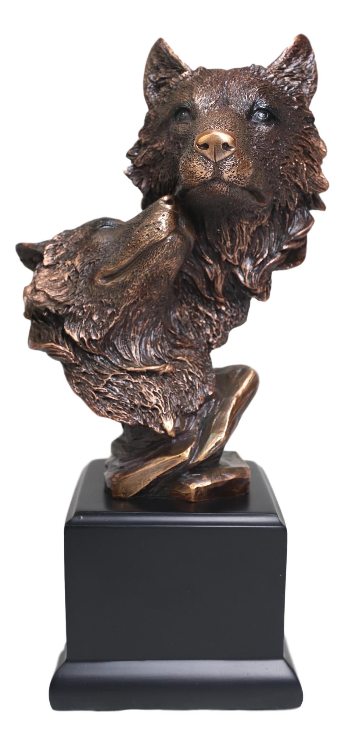 Ebros Forest Moonlight Lovers 2 Wolves Bust Bronze Electroplated Resin Statue - Ebros Gift