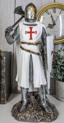 Ebros White Cloak Caped Medieval Crusader Bardiche Axeman Knight Statue Figurine