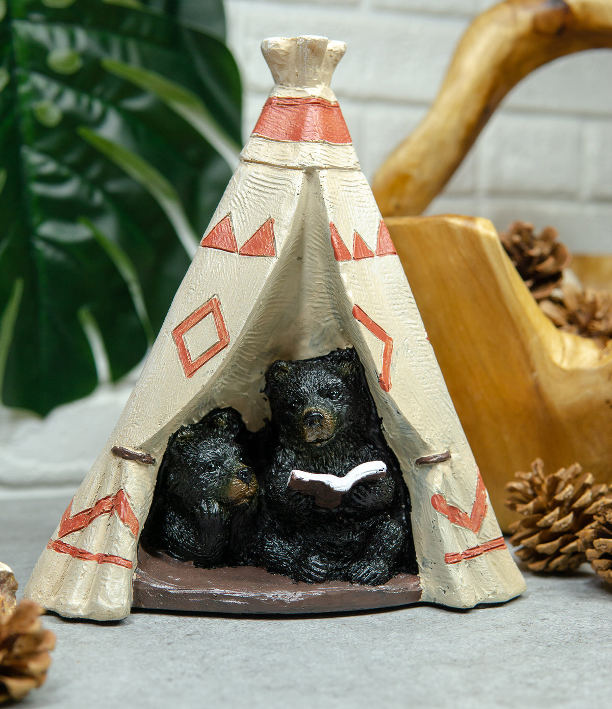 Ebros Rustic Forest Black Bear Cubs Story Time Reading Book In Teepee Hut Figurine