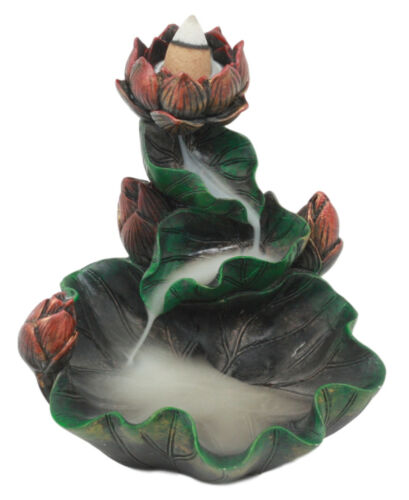 Ebros Zen Lotus Blossom Backflow Incense Cone Burner Tower Statue 4.25"Tall