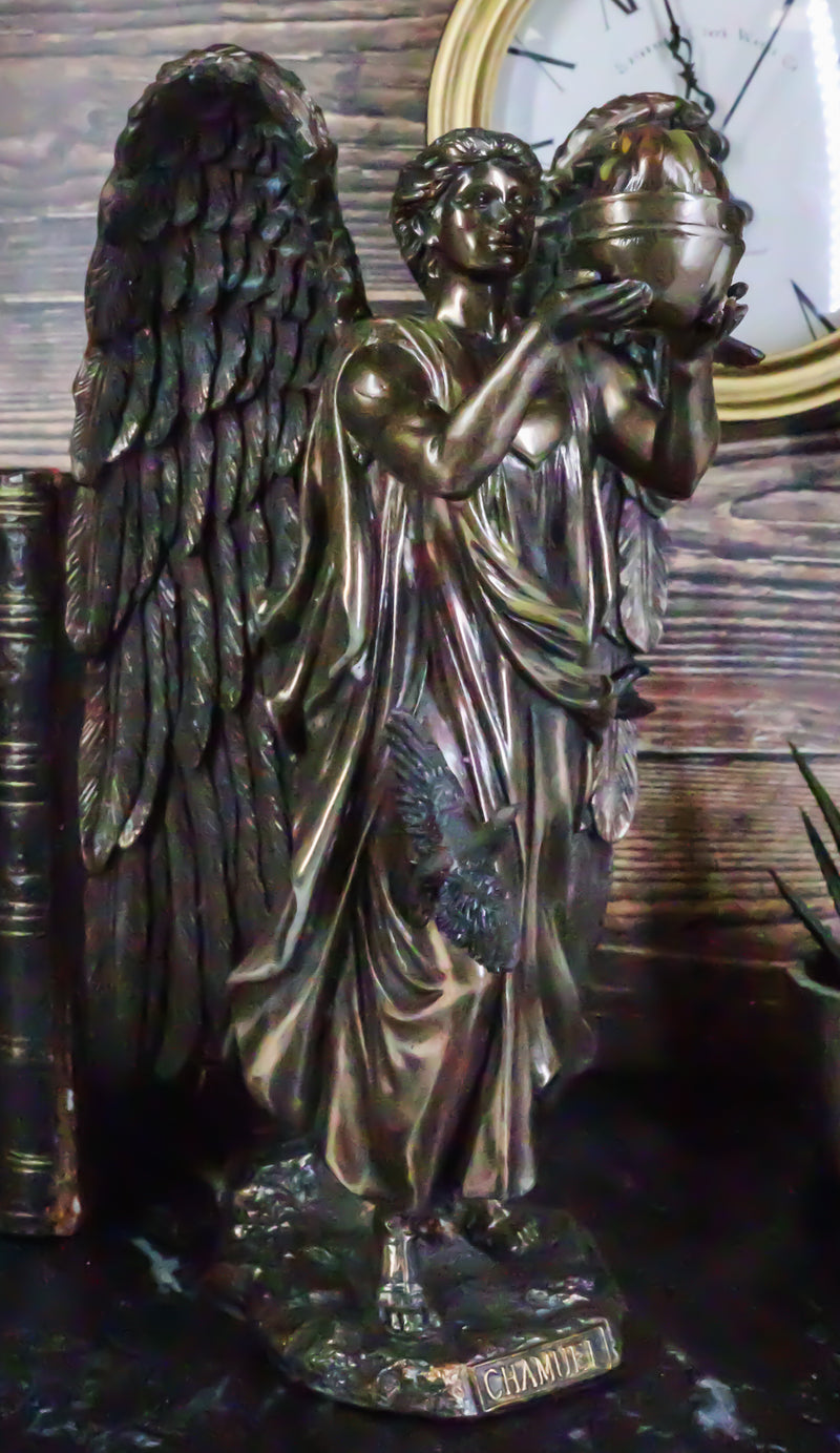 Ebros Archangel Chamuel Statue 9.5"H Angel Chamuel Carrying Holy Flame Figurine