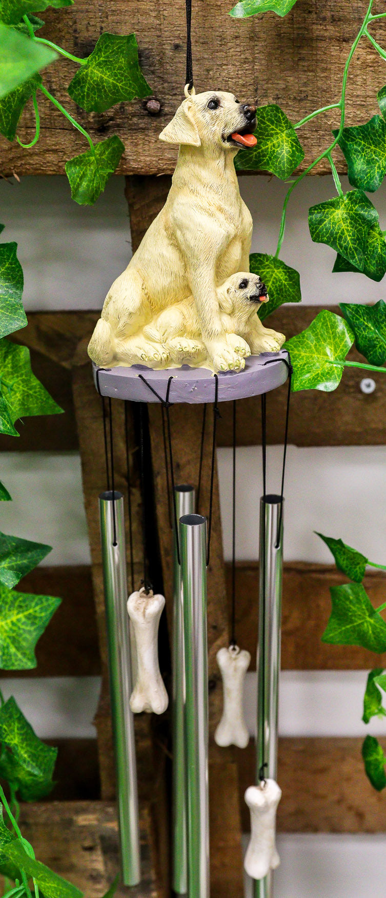 Pedigree Dogs Golden Retriever Dog With Puppy Figurine Top Resonant Wind Chime