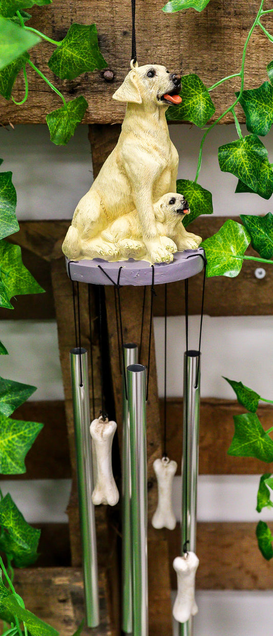 Pedigree Dogs Golden Retriever Dog With Puppy Figurine Top Resonant Wind Chime