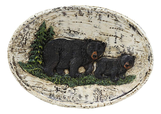 Ebros Rustic Black Bear in Pine Tree Bathroom Bar Soap Dish W/ Birch Wood Finish - Ebros Gift