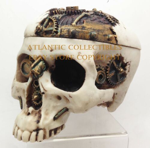 Ebros 7.25 Inch Mechanical Steampunk Open Skull Decorative Box Statue Figurine