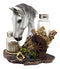 Ebros White Horse By Wagon Wheel Glass Salt Pepper Shakers Holder Set 6.25"H