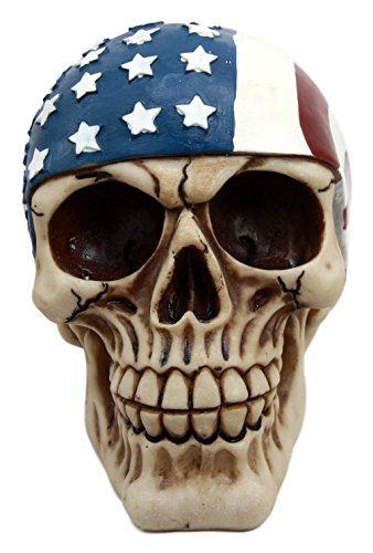 Independence Day Patriotic Skull With US Flag Banner Bandana Decorative Figurine