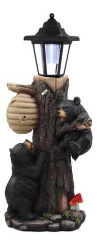 Ebros Large Climbing Black Bear Cubs Reaching for Honeycomb Beehive LED Path Lighter Statue 19"Tall with Solar Lantern Light Welcome Sign Guest Greeter Decor Figurine - Ebros Gift
