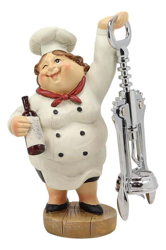 Ebros Gift Whimsical Hand Painted Novelty Corkscrew Wine Bottle Cork Opener Party Hosting Beverage Accessory Home And Kitchen Decor Organizer (Italian Female Lady Chef) - Ebros Gift