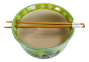 Fengshui Goldfish Habitat Green Ramen Noodles Soup Large 6"D Bowl W/ Chopsticks