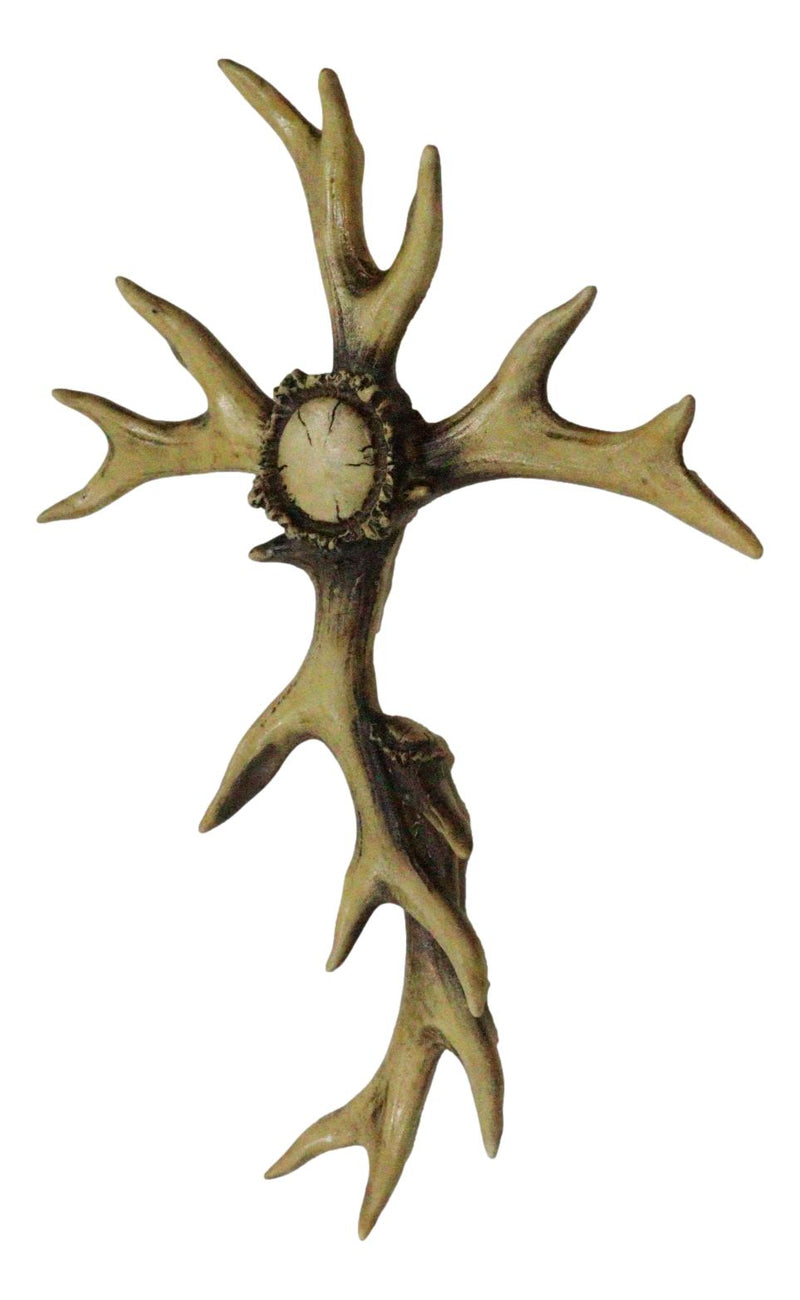 Rustic Western Stag Elk Deer Bone Antlers Burr Center Wall Cross Cabin Decor