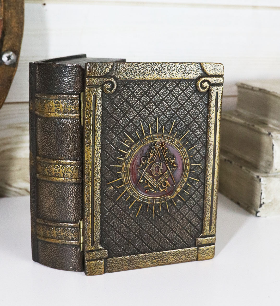 Ebros Masonic Symbol Freemasonry Square and Compasses Hinged Book Box 5.75"L