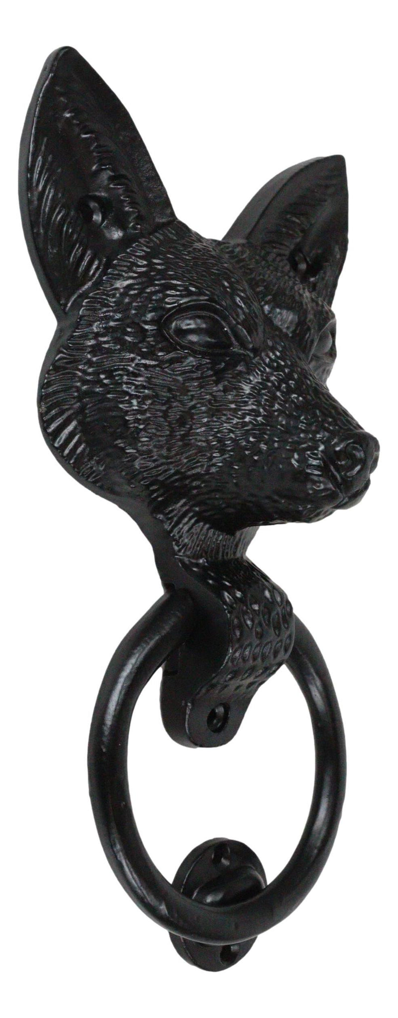 Black Powder Coated Metal Rustic Whimsical Animal Sly Fox Door Knocker Plaque