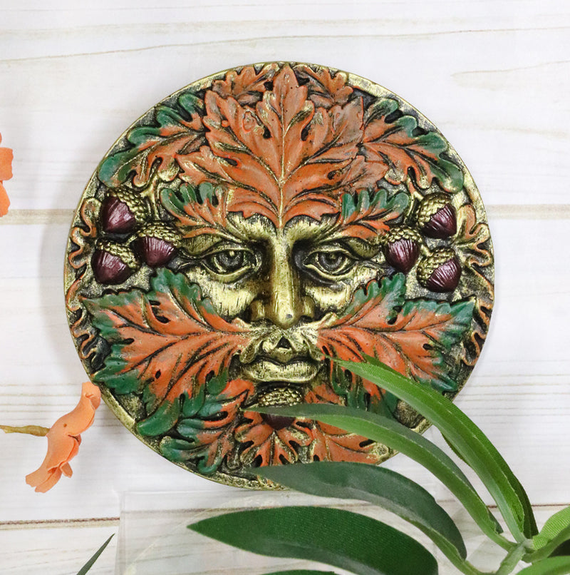 Ebros The Horned God Autumn Fall Season Round Greenman Wall Decor Plaque 5.25" Diameter Wiccan Face of Pan Deity Decorative Sculpture …