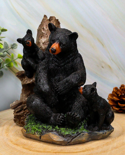 Black Bear Mother And Her Cubs In The Woodlands Statue 6"Tall Nature's Nurture