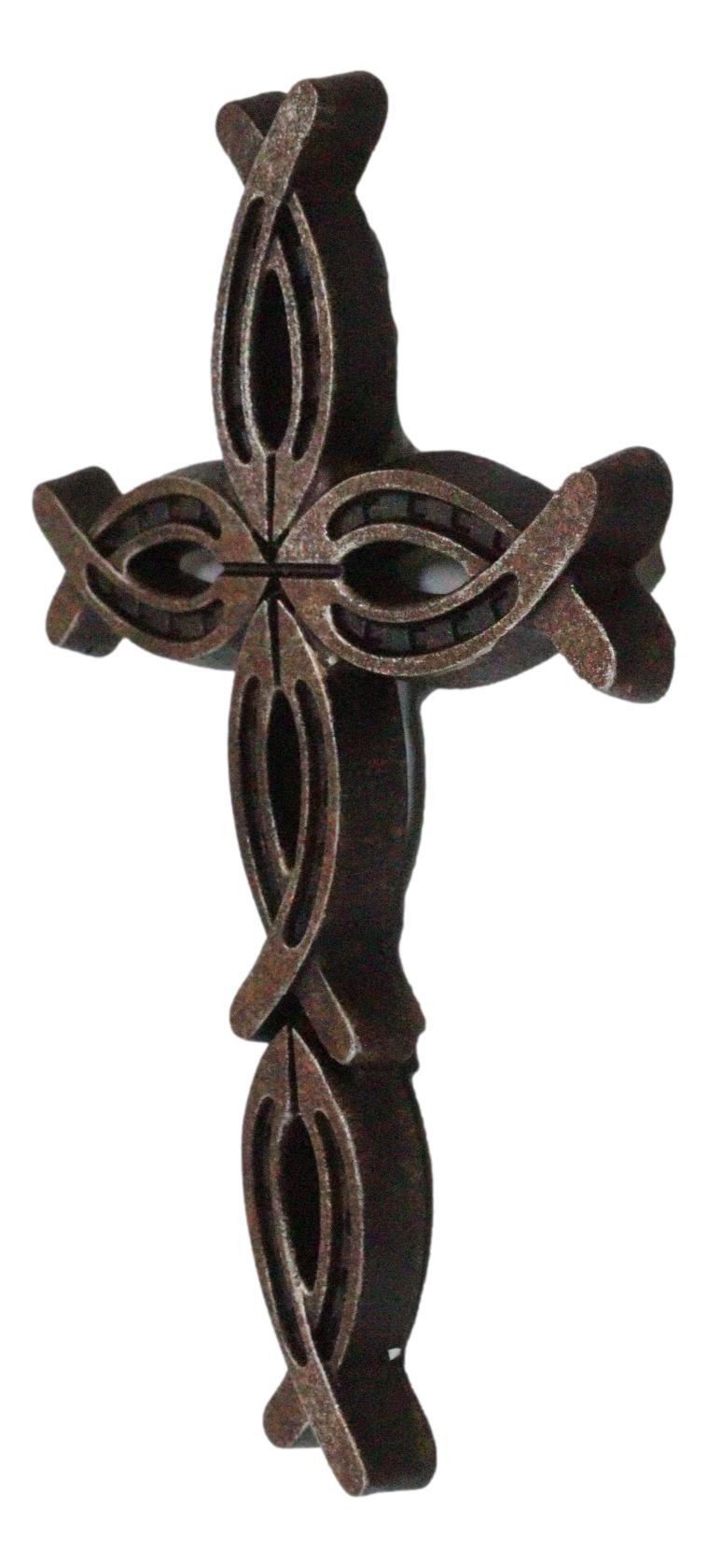 11.5"H Rustic Western Horseshoes Ichthys Christian Wall Cross Decor Plaque